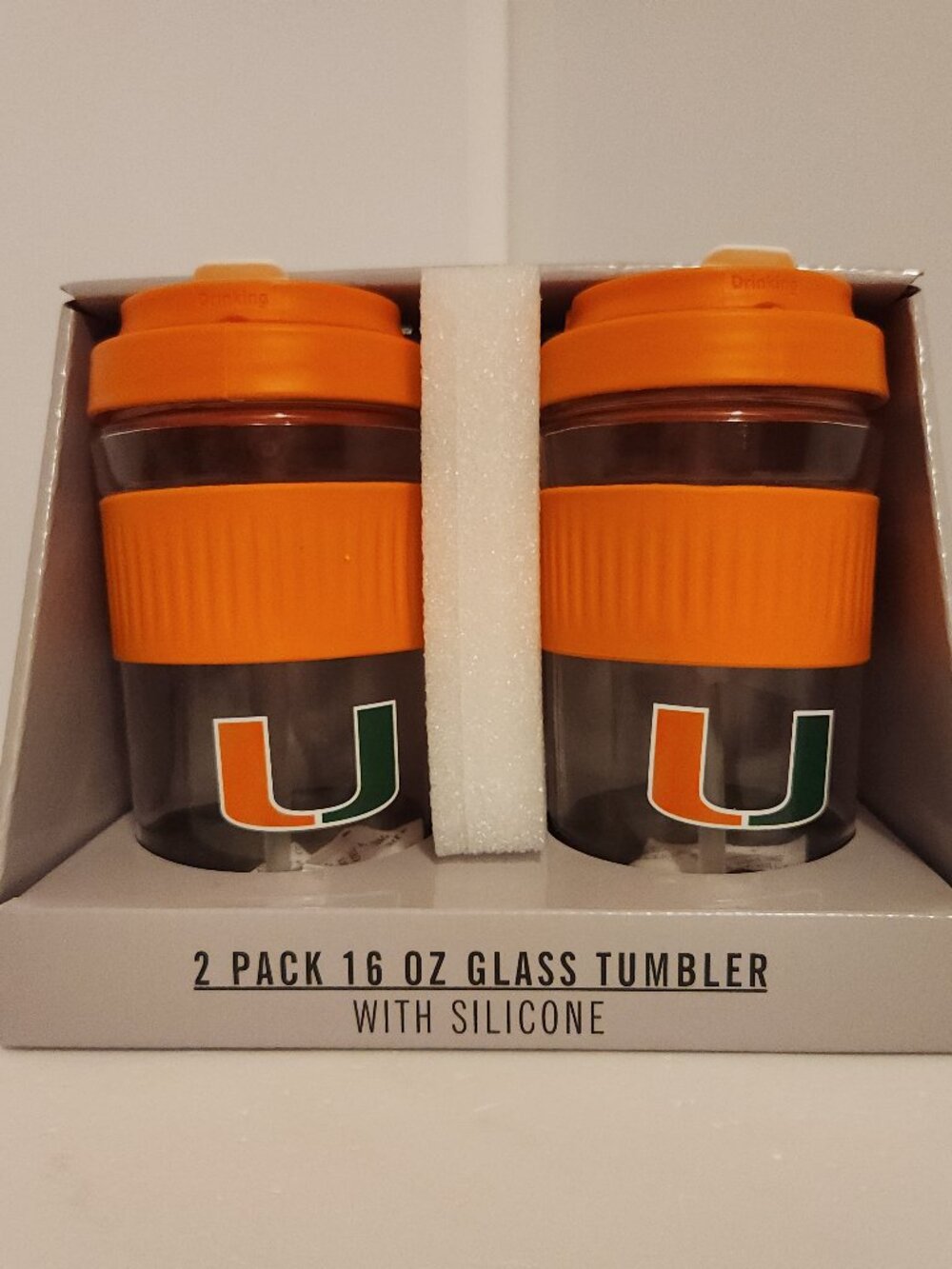 Miami Hurricanes 16 oz. Glass Tumbler With Silicone Two-Piece Set